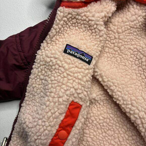 Patagonia Girls Reversible Tribbles Hoody Jacket 12-18 Month Pink Burgundy Owls - Picture 5 of 12